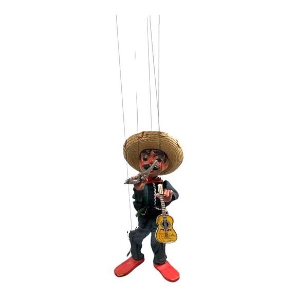 Vintage Mexican Marionette String Puppet With Sombrero & Guitar Hombre READ - Picture 2 of 10